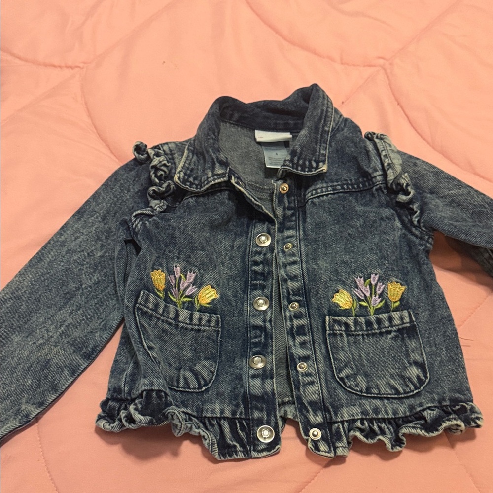 Kids Denim Jacket with Floral Embroidery